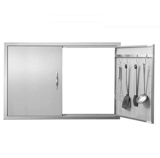 BBQ Buitenkeuken Toegangsdeur - Dubbele Inbouwdeur - 99 x 66 cm - RVS - Vlak Inbouw - Verticaal - Met handgrepen en haken van Merkloos