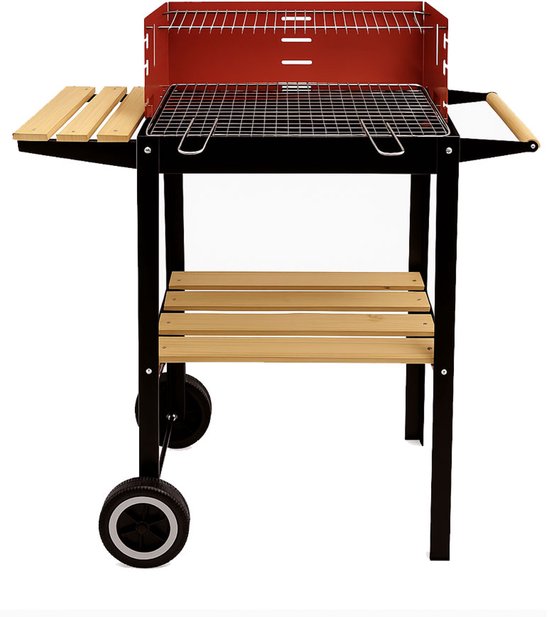 BBQ Collection Barbecue Houtskool - Houtskoolbarbecue met Wielen - Barbeque Verstelbaar Rooster en Windscherm - Barbecue met Zijtafel - Zwart van BBQ Collection
