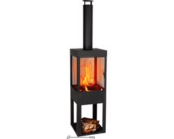 BBQ Collection Houtkachel met Schoorsteen - Tuinhaard 194 x 44 x 47 cm - Terrashaard met Vonkenscherm - Terraskachel met As-Opvangbak en Brandhout Opslag - Houtkachel Tuin - Carbon Staal