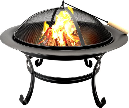 BBQ Collection Vuurschaal - Vuurkorf met Vonkenscherm - Buitenhaard 77 x 17 x 76 cm - Tuinhaard met Handvaten - Terrashaard voor Brandhout - Terras- en Tuinkachel voor Kampvuur - Carbon Staal