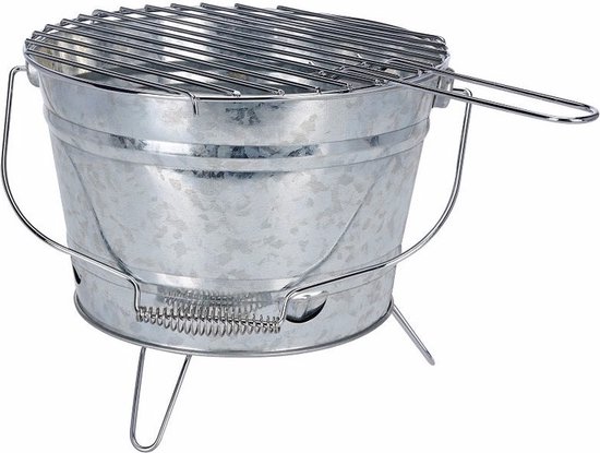 BBQ Emmer - Houtskool Tafelmodel met Grill  - Ø33 x 15 cm - Metaal van Bo-Camp