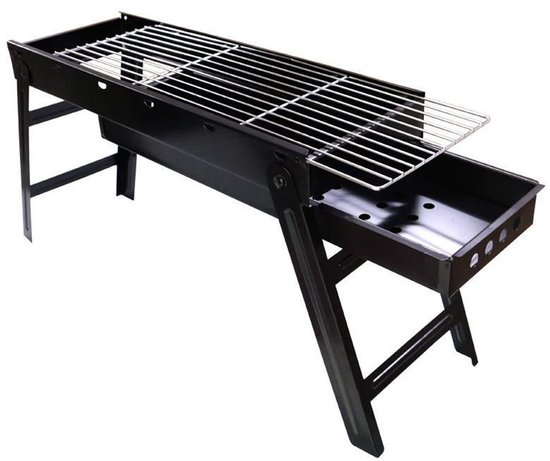 BBQ-grill - Draagbare BBQ-grill - Houtskool BBQ-grill - Opvouwbare draagbare BBQ-grill - Roestvrijstalen barbecuegrill - Opvouwbaar - Draagbaar - 60*20*30 cm - Geschikt voor buiten, kamperen, tuin, enz. - Zwart van Merkloos