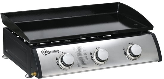 BBQ-grill - Gasgrill - Grill - Met deksel, 3 branders, vetopvangbak - 63x47x25cm - Geschikt voor barbecues, festivals, familiebijeenkomsten en picknicks - Zwart
