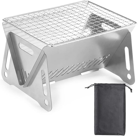 BBQ Grill - Tafel Barbecue - Houtskoolbarbecues - Mini Houtskool Smoker - Opvouwbaar Houtskool Barbecue - Draagbaar BBQ - Draagbare Camping Grill - 22cm x16x12cm - RVS - met handige draagtas - Ideaal voor Camping of Vakantie van Pericles