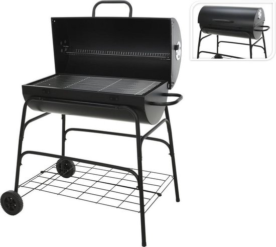 BBQ Houtskoolbarbecue - Cilinder - Op wielen - 77x97cm INCL Grillgereedschap van Perel