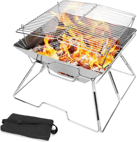 BBQ Opvouwbare Hout- en Houtskoolgrill voor Campingtuinterras, 304 Roestvrijstalen Grill, Draagbare Barbecue Duurzame Campinggrill met Draagtas van Merkloos