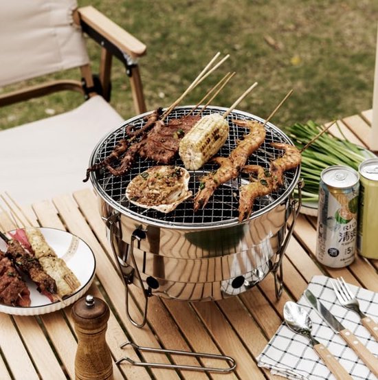 BBQ Outdoor Rvs Draagbare Barbecue Grill En Grill Net Camping Picknick Houtskool Grill Vouwgrill (Stijl 1) van Merkloos
