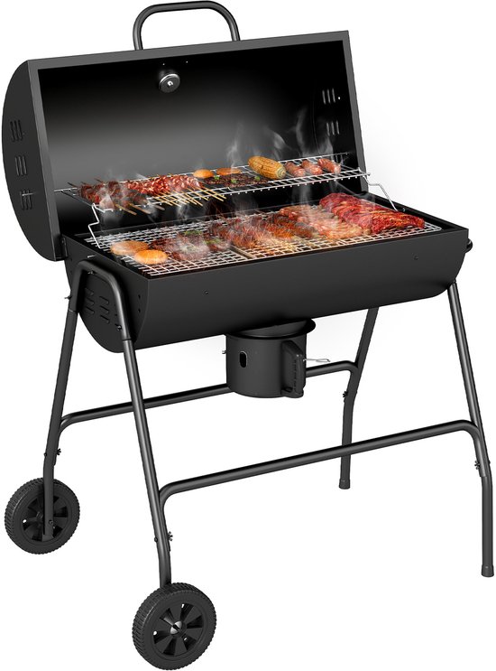 BBQ Smoker - Houtskoolgrill - Grillwagen - Houtskoolbarbecue - Met deksel - Thermometer - Verrijdbaar - Verstelbare kolenbak - Terras - 95x71,5x102cm - 1 stuk van Merkloos