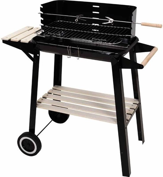 BBQ Verrijdbare Houtskool Barbecue - Grilloppervlak (LxB) 83 x 46 cm - Met Zijtafel - Zwart van Kynast