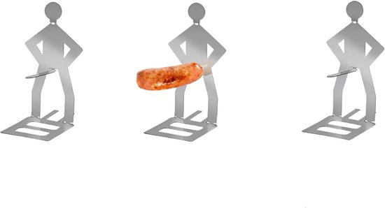 BBQ-worsthouder van Roestvrij Staal 3PCS - Staande Man Barbecuerek - Draagbaar -barbecueworsthouder van roestvrij staal, grappige barbecuevork voor kamperen, picknicken in de buitenlucht, tuin, keuken, grillcadeaus voor mannen van Merkloos