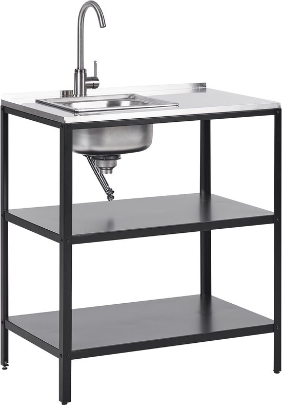 BELIANI VILAMA - Buitenkeuken met spoelbak - Zwart - 80x50x92 cm - Staal