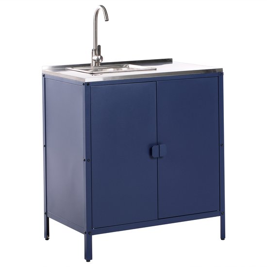 BELIANI VILAMA - Buitenkeukenkast met spoelbak - Blauw - Staal van BELIANI