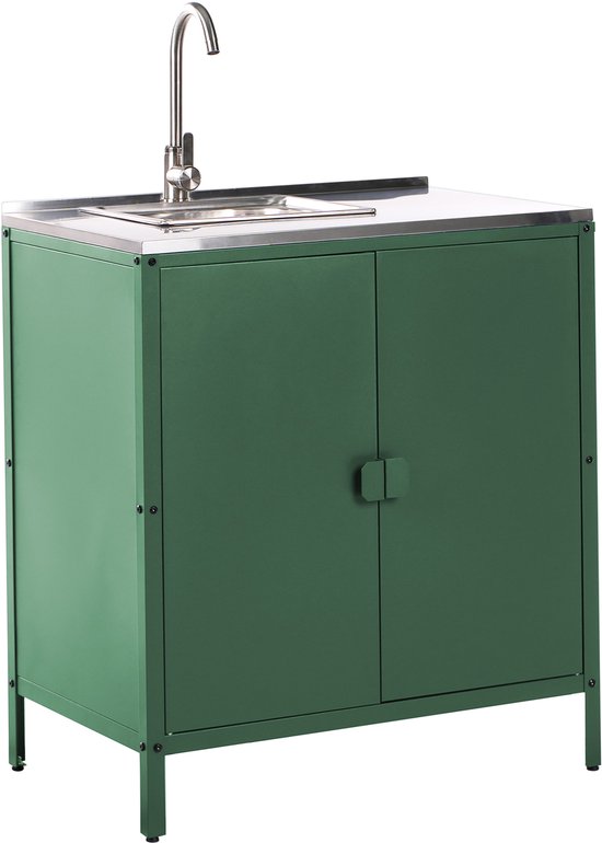 BELIANI VILAMA - Buitenkeukenkast met spoelbak - Groen - Staal