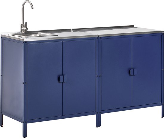 BELIANI VILAMA - Tuin keukenset 2-delig met spoelbak - Blauw - RVS van Merkloos