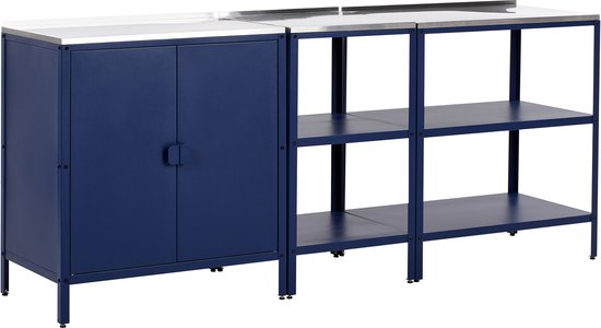 BELIANI VILAMA - Tuin kookeiland met keukenkast - Blauw - 3-delig - RVS van Merkloos