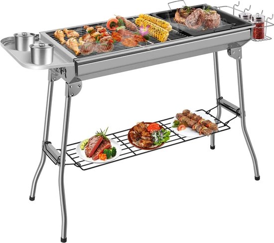 BellissiBo® Houtskool BBQ Grill – Opvouwbaar - Roestvrij Staal - 73x33x72cm - Inclusief BBQ-gereedschap - Draagbaar - Camping & Tuin van BellissiBo®