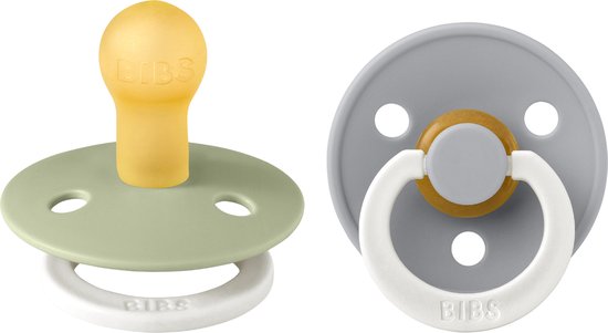 BiBS - Colour Pacifier Glow in the Dark - Stage 1 Fopspeen - 0+ maanden - 2 stuks - Sage Glow / Cloud Glow van Bibs