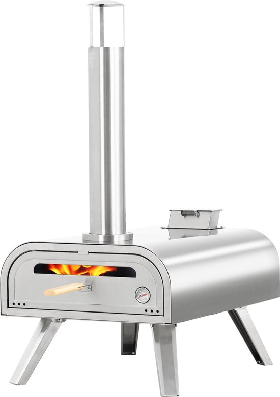 BIGHORN Pizza Pellet Oven - 16inch - Pizza oven voor Buiten - Draagbaar - Opvouwbaar - Ingebouwde Thermometer - Glazen Deur - RVS Pizza oven - W36xL70xH72cm van BIGHORN