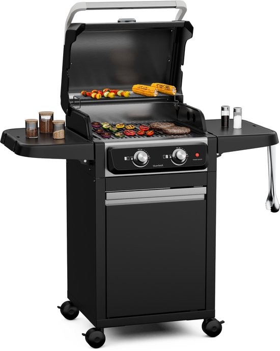Blumfeldt Barbecue ElectricPro elektrische Grill 3000W - Buiten-BBQ met Gietijzeren Roosters, 100-330°C, Opklapbare Zijtafels, Ingebouwde Thermometer, Wielen met Remmen, Verwijderbare Lekbak - voor Tuin voor Terras - Tafelgrill van Blumfeldt