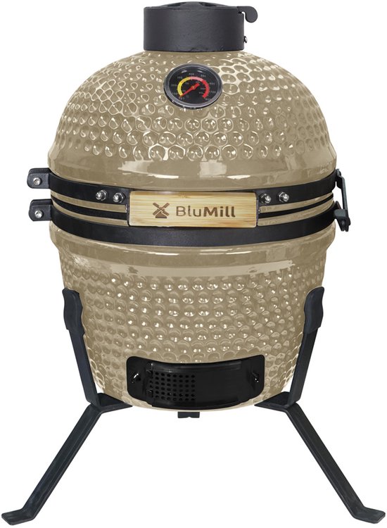 BluMill Kamado BBQ Egg - Kamado 13 Inch - Houtskoolbarbecues - Beige - Ø 27 cm - Houtskoolbarbecue Met Thermometer van Merkloos