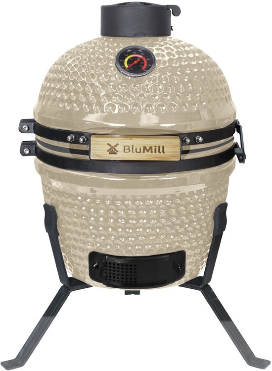 BluMill Kamado BBQ Egg - Kamado 13 Inch - Houtskoolbarbecues - Beige - Ø 27 cm - Houtskoolbarbecue Met Thermometer van BluMill