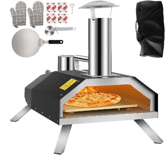Bolture Pizza Oven Buiten - Houtgestookte Pizza Oven Tot 300ºC - Pizzasteen - RVS - Inclusief Pizzaspatel van bolture