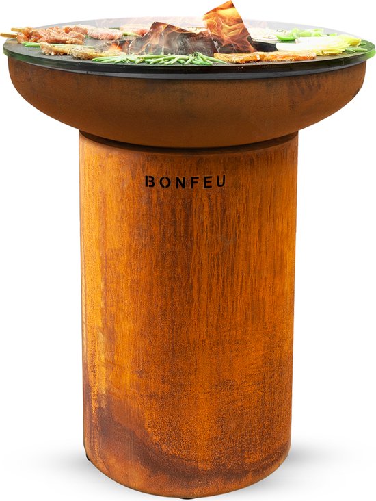 BonFeu BonBiza Corten - CortenStaal - Buitenkoken - Plancha Bakken - Plancha BBQ - 80x80x100 cm van BonFeu