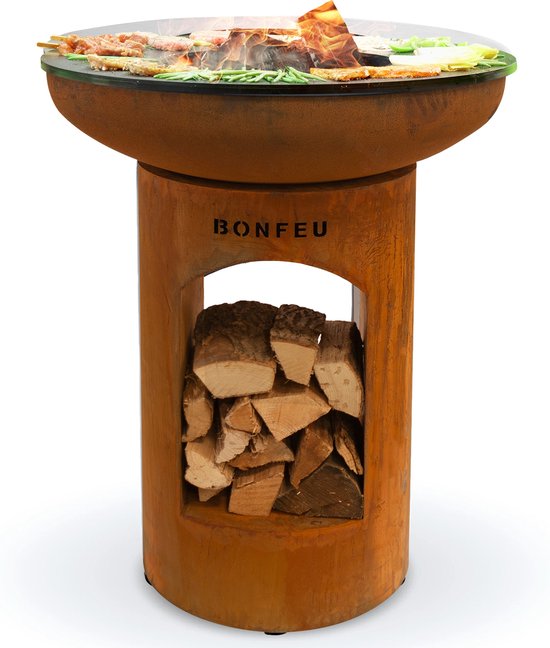 BonFeu BonBiza Corten Open - CortenStaal - Buitenkoken - Plancha Bakken - Plancha BBQ - 80x80x100 cm van BonFeu