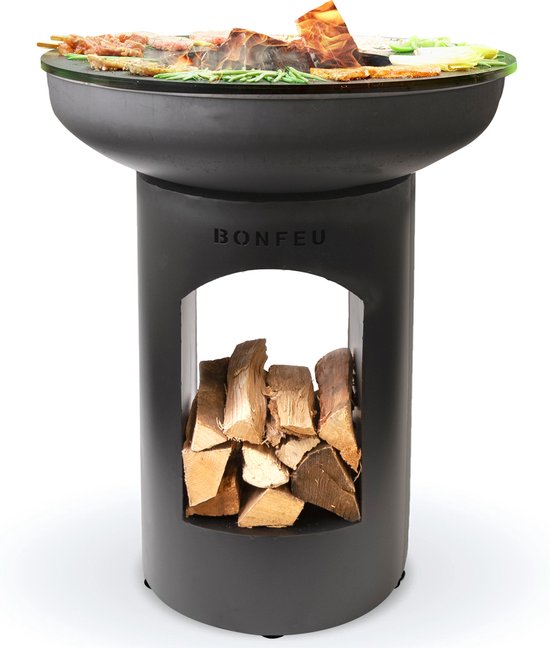 BonFeu BonBiza Zwart Open - Staal - Buitenkoken - Plancha Bakken - Plancha BBQ - 80x80x100 cm van BonFeu