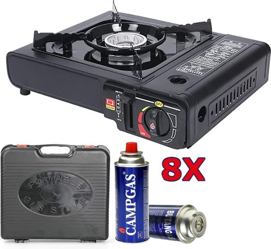 Borvat® |Draagbare Gasfornuis - Camping Kookstel - Inclusief 8 Gasflessen - Gas Stove - Gasfornuis - Kooktoestel - Outdoor van Borvat