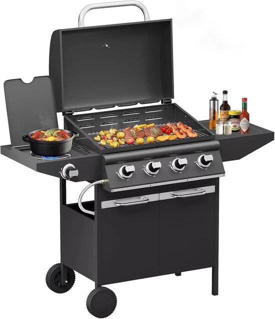 BORVAT® - homelux -15kW Gasbarbecue Grillwagen met 4+1 Branders en Zijbrander - Gasgrill BBQ van Borvat