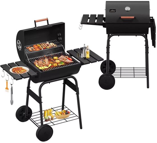 BORVAT® - Houtskool BBQ - Smoker Barbecue - met Thermometer, - Zijpanelen - Zwart van Borvat