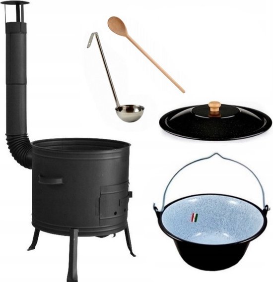 Buiten kookkachel-set 8liter.BUITEN KEUKEN! Houtkachel, HONGAARSE ketel 8L met deksel!!! BBQ Kookpan 8L Terras kachel.