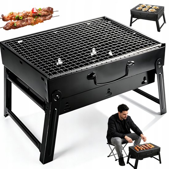 Buitenbarbecue - Opvouwbare Barbecue - 35x27cm - Compact & Draagbaar - RVS & Duurzaam - Gelijkmatige Warmte - Grillrooster Inbegrepen - Voor Camping, Tuin & Picknick