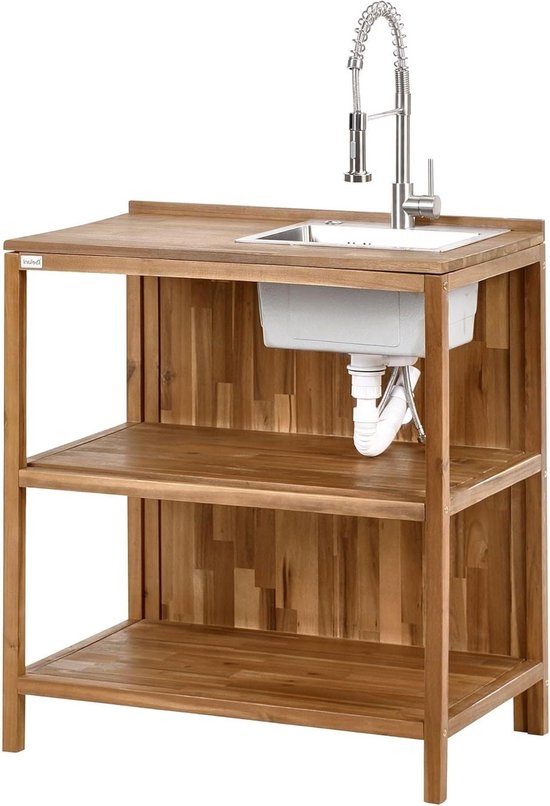 Buitenkeuken Eiland - Tuin Keuken - Buiten Koken - Met Kraan Wasbak - 80x50x133 cm - Bruin