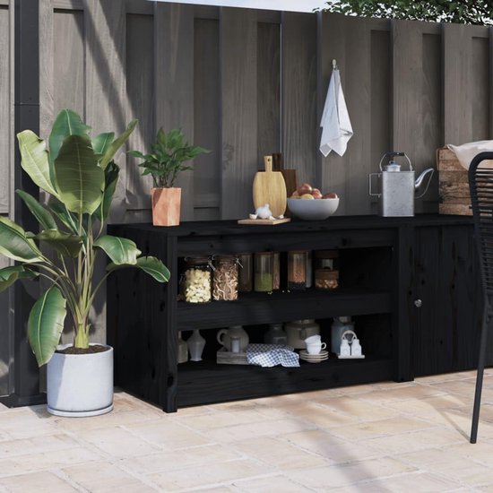 Buitenkeuken Kast - Tuin Keukenmeubel - Buiten Koken - Massief Hout - 106x55x64cm - Zwart