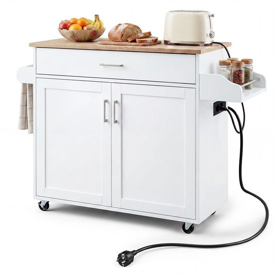 Buitenkeuken op Wielen – BBQ Trolley – Met Opbergkast & Planken – Werktafel voor Buiten – hout, MDF – Multifunctioneel – Wit