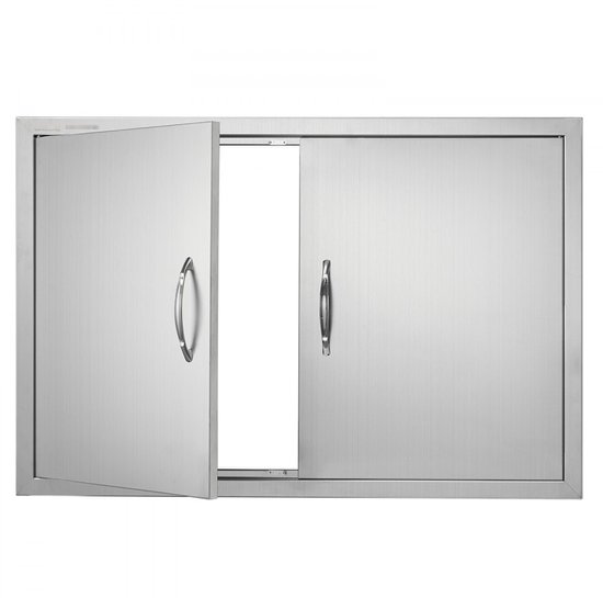 Buitenkeuken Toegangsdeur - Dubbele Inbouwdeur - RVS - Vlak Inbouw - Met Handgrepen - Afmeting 88,9 x 61 cm - Voor BBQ-grilleiland en buitenkast van Bu-Ko