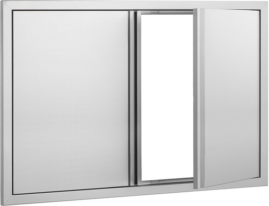 Buitenkeukendeur - Inbouwdeur Roestvrijstaal - Buiten Koken - Omkeerbaar Scharnier - 914x610 mm - Zilver
