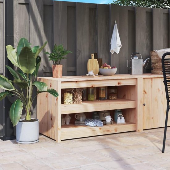 Buitenkeukenkast - Tuinmeubel Opbergkast - Buiten Koken - Modulair Ontwerp - 106 x 55 x 64 cm - Naturel Hout