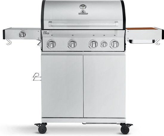 BURNHARD® 4 Branders gasbarbecue Big FRED Deluxe Series 3 incl. achterbrander, keramische 900°C infraroodbrander, zijkookplaat, gietijzeren grillrooster + uitklapbare zijtafels van Merkloos