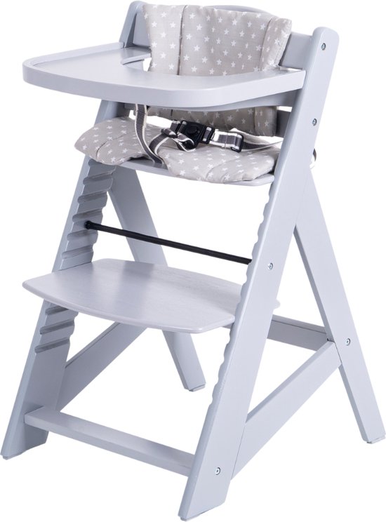 Buxibo Houten Meegroeistoel Kind - Inclusief Eetblad - Verstelbare Kinderstoel voor Comfort en Design - Inclusief kussen - 48×58×80cm - Grijs van Buxibo