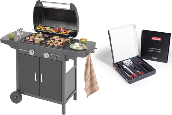Campingaz 2 Series Classic LX Plus Gas barbecue - 2-Branders - opklapbare zijtafels - Zwart - Inclusief Barbecook BBQ Kookgerei