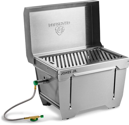 Campinggrill 1-pits BURNHARD® 3,2 kW, 500°C roestvrij staal, FitnFire™-systeem, ultracompact, draagtas, grillmat – JONES Jr.