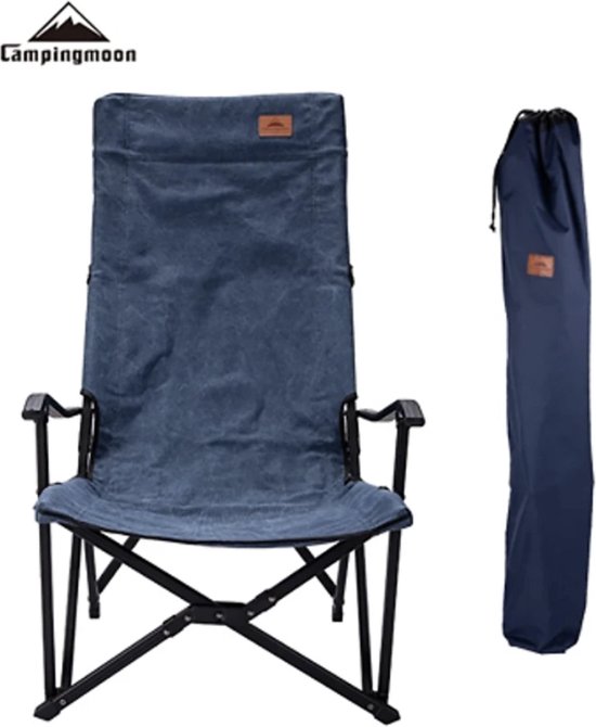 Campingmoon - Opvouwbare Canvas Campingstoel Kampeerstoel met hoge rugleuning Blauw - Kamperen Camping Festival van Campingmoon