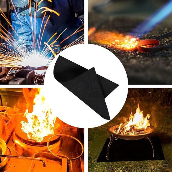 Candala Vuurvaste mat 30 cm × 30 cm, hittebestendig tot 1200 °C, vuurvast tapijt voor houtkachel, vuurvast tapijt, grillmat, hittebestendig, zwart van Candala