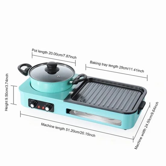 Carinova- 3-in-1 elektrische grills - hot pot - rookloze barbecue -multi-fornuismachine-elektrische antiaanbakpan -220V EU-stekker-elektrische schotel van Merkloos