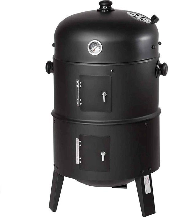 Casa Living Houtskool Barbecue - Veelzijdige BBQ met Roker, Grill en Thermometer - Perfect Voor Buiten Koken - 3 in 1 - Zwart van Merkloos