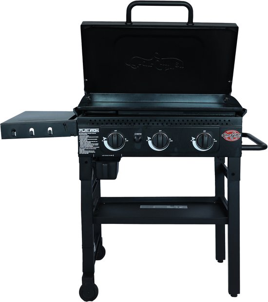 Char-Griller Flat Iron Gas Plancha – Gas Bakplaat met 3 Branders – Stalen Bakplaat met Porselein Coating (±3350 cm²) – Gelijkmatige Warmteverdeling – voor 4-6 Personen van Merkloos