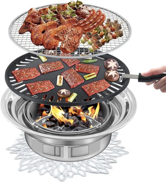 Charcoal Barbecue Grill Portable BBQ Grill Korean BBQ Grill Stainless Steel Camping Grill Stove Carbon Barbecue Grill Tabletop Smoker Grill for Outdoor,Indoor and Picnic van Merkloos